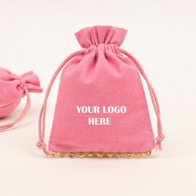 Pack of 25pcs Light Pink Bottom Lace Jewelry Potli, Personalized Jewelry Pouch, Gift Packaging Bags, Jewelry Storage Bags
