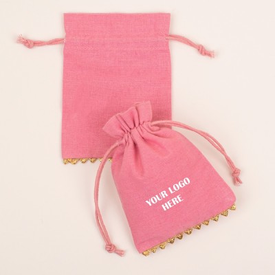 Pack of 25pcs Light Pink Bottom Lace Jewelry Potli, Personalized Jewelry Pouch, Gift Packaging Bags, Jewelry Storage Bags