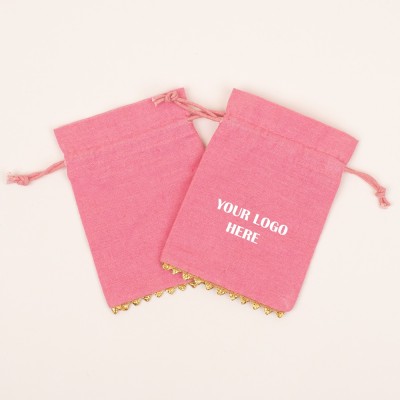 Pack of 25pcs Light Pink Bottom Lace Jewelry Potli, Personalized Jewelry Pouch, Gift Packaging Bags, Jewelry Storage Bags