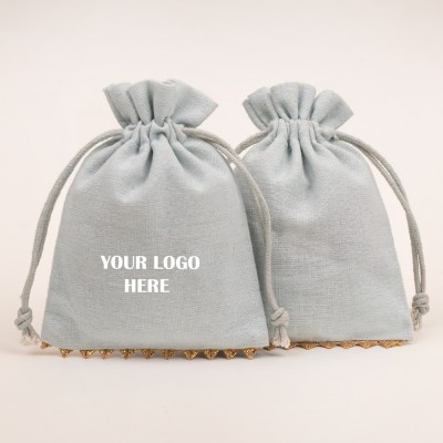 Pack of 25pcs Light Gray Bottom Lace Jewelry Potli, Personalized Jewelry Pouch, Gift Packaging Bags, Designer Jewelry Storage Bags
