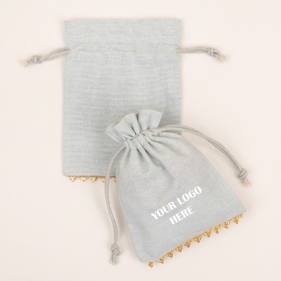 Pack of 25pcs Light Gray Bottom Lace Jewelry Potli, Personalized Jewelry Pouch, Gift Packaging Bags, Designer Jewelry Storage Bags