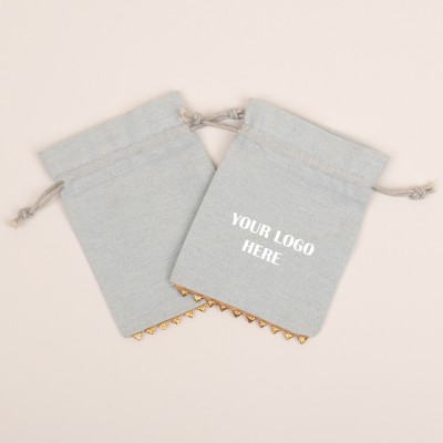 Pack of 25pcs Light Gray Bottom Lace Jewelry Potli, Personalized Jewelry Pouch, Gift Packaging Bags, Designer Jewelry Storage Bags