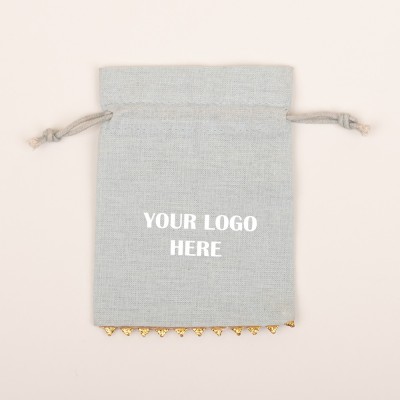 Pack of 25pcs Light Gray Bottom Lace Jewelry Potli, Personalized Jewelry Pouch, Gift Packaging Bags, Designer Jewelry Storage Bags