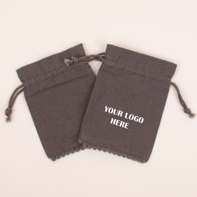 Pack Of 25pcs Gray Bottom PomPom Jewelry Potli, Personalized Jewelry Pouch, Gift Packaging Bags, Jewellery Organiser Pouch