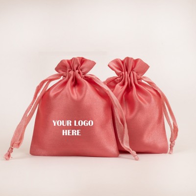 Pack of 25pcs Peach Satin Jewelry Potli, Personalized Jewelry Pouch, Gift Packaging Bags, Satin Bags & Pouch