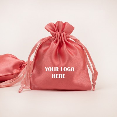 Pack of 25pcs Peach Satin Jewelry Potli, Personalized Jewelry Pouch, Gift Packaging Bags, Satin Bags & Pouch