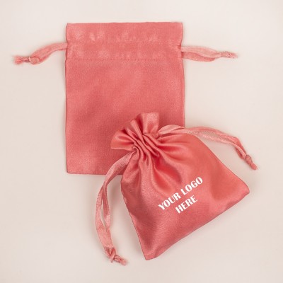 Pack of 25pcs Peach Satin Jewelry Potli, Personalized Jewelry Pouch, Gift Packaging Bags, Satin Bags & Pouch
