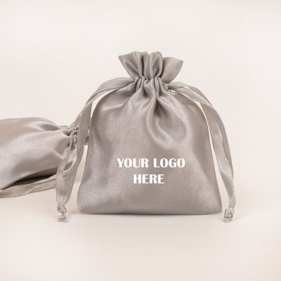 Pack of 25pcs Light Gray Satin Jewelry Potli, Personalized Jewelry Pouch, Gift Packaging Bags, Satin Bags & Pouch