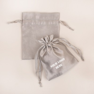 Pack of 25pcs Light Gray Satin Jewelry Potli, Personalized Jewelry Pouch, Gift Packaging Bags, Satin Bags & Pouch