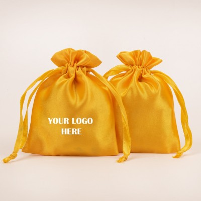 Pack of 25pcs Yellow Satin Jewelry Potli, Personalized Jewelry Pouch, Gift Packaging Bags, Satin Bags & Pouch