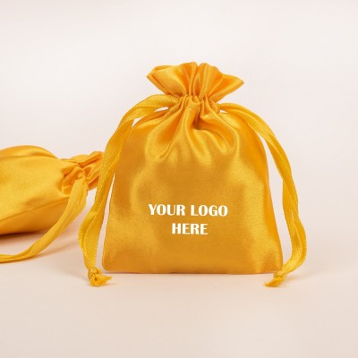 Pack of 25pcs Yellow Satin Jewelry Potli, Personalized Jewelry Pouch, Gift Packaging Bags, Satin Bags & Pouch