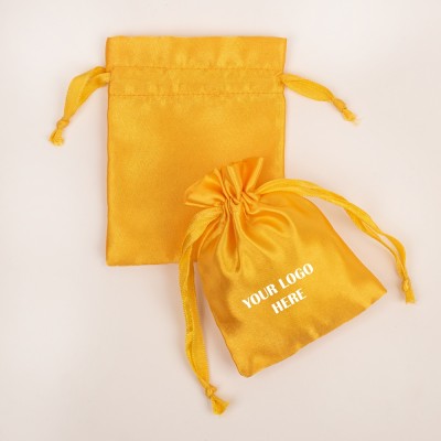 Pack of 25pcs Yellow Satin Jewelry Potli, Personalized Jewelry Pouch, Gift Packaging Bags, Satin Bags & Pouch