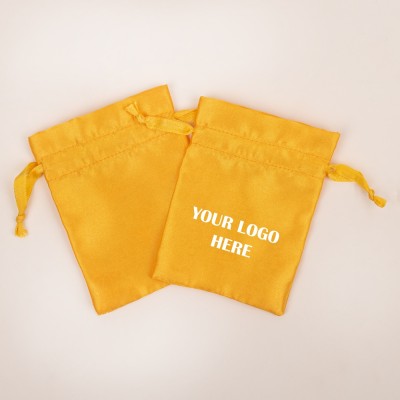 Pack of 25pcs Yellow Satin Jewelry Potli, Personalized Jewelry Pouch, Gift Packaging Bags, Satin Bags & Pouch