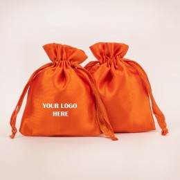 Pack of 25pcs Orange Satin Jewelry Potli, Personalized Satin Jewelry Pouch, Gift Packaging Bags, Satin Pouch & Bags