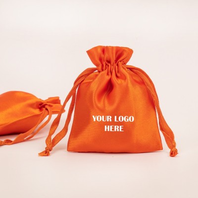 Pack of 25pcs Orange Satin Jewelry Potli, Personalized Satin Jewelry Pouch, Gift Packaging Bags, Satin Pouch & Bags