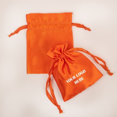 Pack of 25pcs Orange Satin Jewelry Potli, Personalized Satin Jewelry Pouch, Gift Packaging Bags, Satin Pouch & Bags