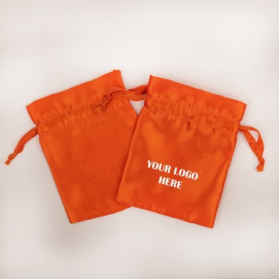 Pack of 25pcs Orange Satin Jewelry Potli, Personalized Satin Jewelry Pouch, Gift Packaging Bags, Satin Pouch & Bags
